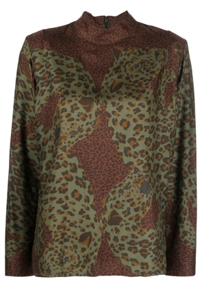 Saint Laurent Pre-Owned 1980s leopard print silk blouse - Green