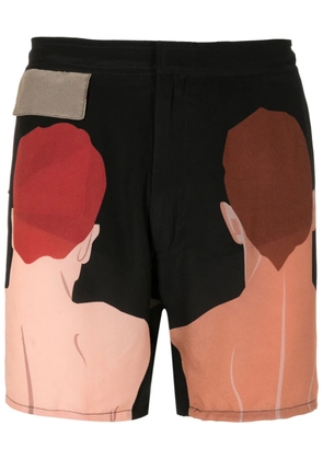 Amir Slama graphic-print silk shorts - Black