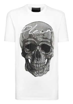 Philipp Plein crystal-embellished skull cotton T-shirt - White