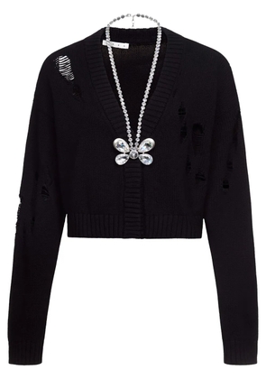 AREA butterfly-embellished organic cotton-blend cardigan - Black