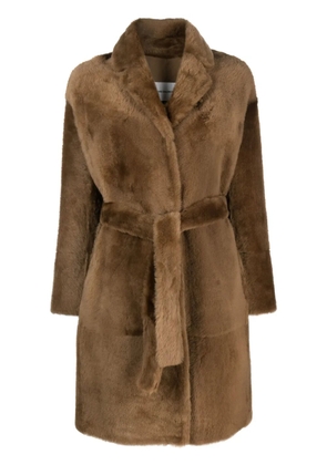Yves Salomon shearling belted single-breasted coat - Brown