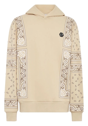 Philipp Plein logo-patch cotton hoodie - Neutrals
