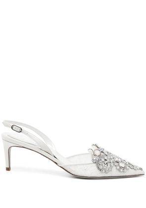 René Caovilla Veneziana 50mm crystal slingback pumps - White