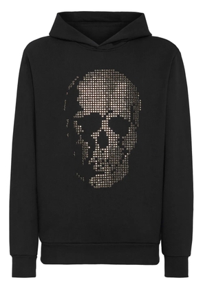 Philipp Plein logo-embroidered cotton hoodie - Black