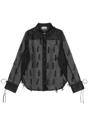 GANNI fringed organza shirt - Black