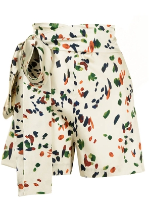Silvia Tcherassi watercolour-print silk shorts - Brown