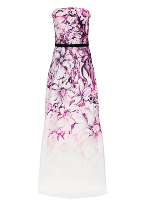 Saiid Kobeisy floral-print belted strapless gown - Purple