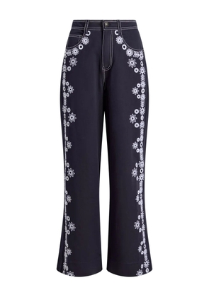 Cinq A Sept floral-motif straight-leg trousers - Blue