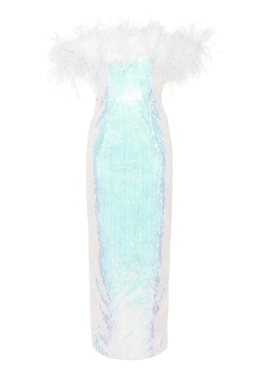 NISSA feather-trim sequin-design dress - White