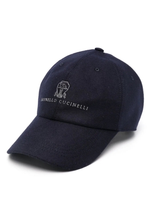 Brunello Cucinelli logo-embroidered flannel cap - Blue