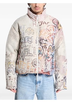 Jordan graffiti-design zip-fastening puffer jacket - Neutrals
