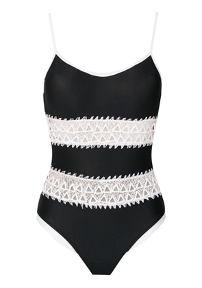 Amir Slama lace-detail stripe swimsuit - Black