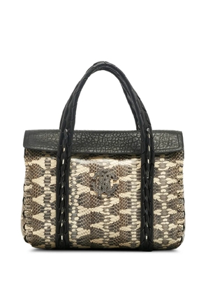 Roberto Cavalli Watersnake panelled leather tote bag - Neutrals