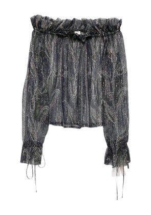 Saint Laurent Pre-Owned off-shoulder printed crepe blouse - Blue