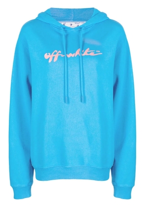 Off-White logo-print cotton hoodie - Blue