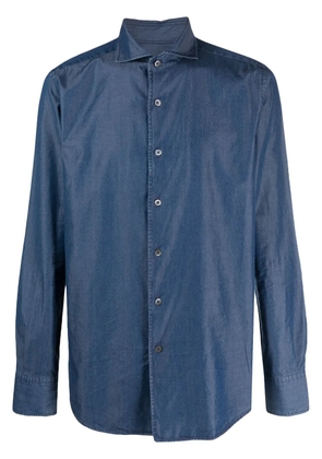 Canali spread-collar cotton-blend shirt - Blue
