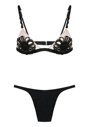 Amir Slama floral-appliqué bikini - Black