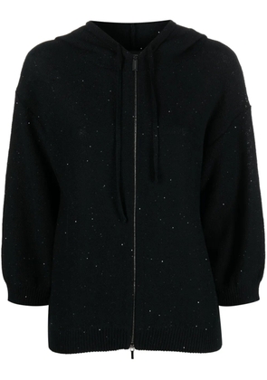 Fabiana Filippi three-quarter sleeve knitted hoodie - Black