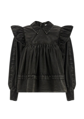 GANNI polo-collar blouse - Black
