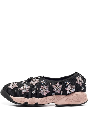 Christian Dior Pre-Owned 2014 flower-embellished mesh sneakers - Black