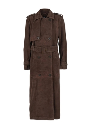 Arma belted double-breasted suede coat - Brown