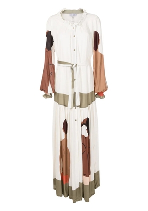 Amir Slama graphic-print long-sleeve maxi dress - Neutrals