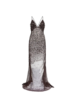 DSQUARED2 embroidered net maxi dress - Brown