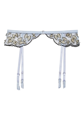 Fleur Du Mal Farfalle embroidered garter belt - White
