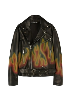 Palm Angels Burning leather jacket - Black