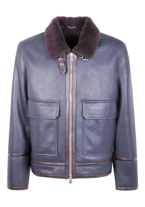 DONDUP shearling leather zip-front jacket - Blue