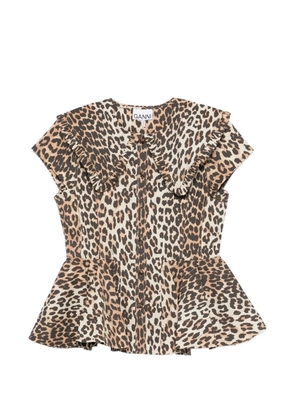 GANNI ruffled leopard-print top - Brown