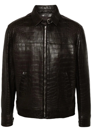 Brioni embossed-leather jacket - Brown