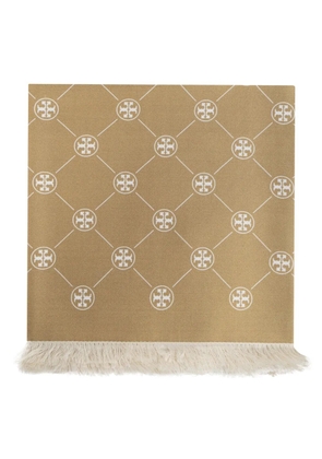 Tory Burch fringe-detail logo scarf - Neutrals