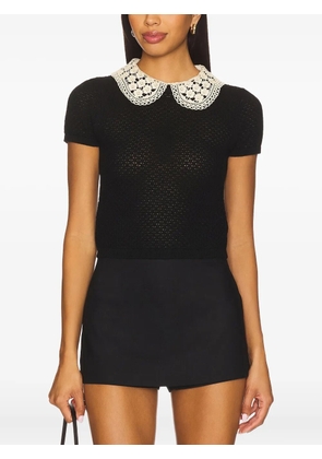 alice + olivia crochet-collar short-sleeve top - Black