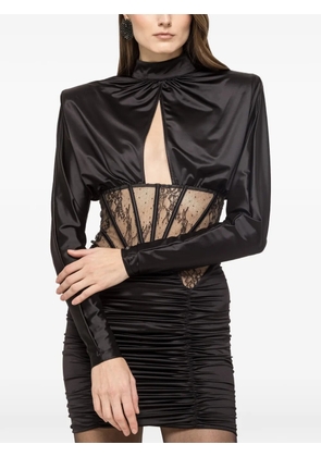 NISSA lace-insert satin mini dress - Black