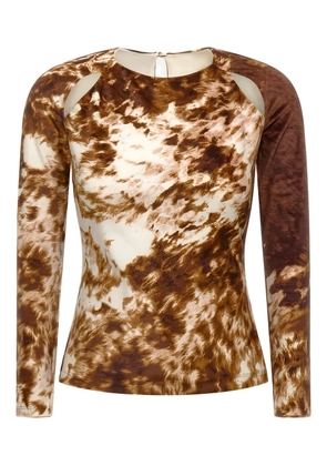 Roberto Cavalli cut-out printed long-sleeve top - Brown