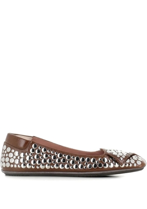 Dove Nuotano Gli Squali stud-embellished square-toe ballet flats - Brown
