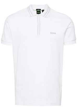 BOSS logo-print striped-trim polo shirt - White