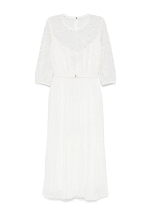 NISSA floral-embroidered pleated dress - White