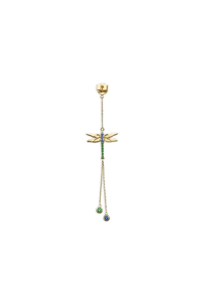ROBINSON PELHAM 14K yellow gold dragonfly blue sapphires and tsavorites earring