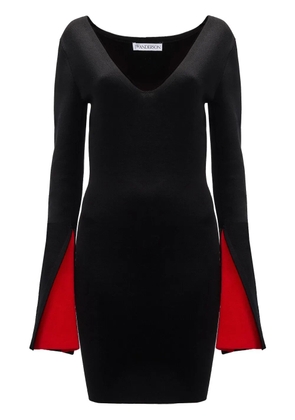 JW Anderson contrast-cuff V-neck dress - Black