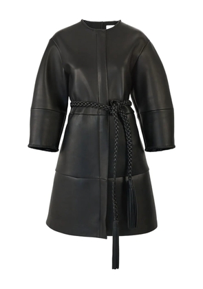 Carolina Herrera arc sleeve leather coat with braided belt - Black
