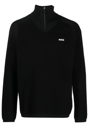 BOSS logo-appliqué half-zip jumper - Black