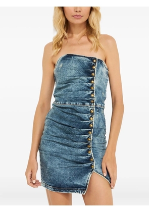 Retrofête button-fastening strapless mini dress - Blue