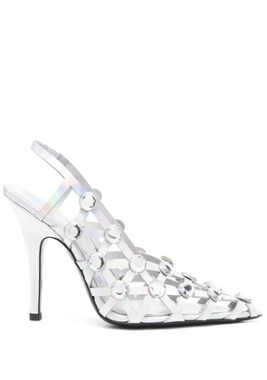 The Attico Grid 105mm holographic caged slingback pumps - Silver