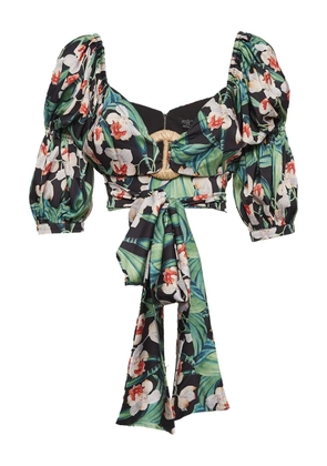 PatBO buckle-detail puff-sleeve top - Green