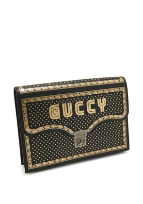 Gucci Pre-Owned printed-leather portfolio clutch - Black