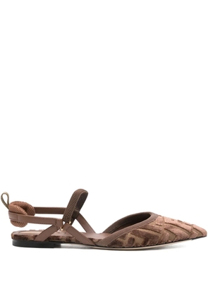FENDI FF-patterned slingback pumps - Brown