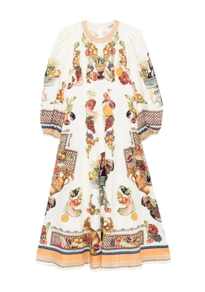 ALEMAIS Mercado fruit-print puff-sleeve midi dress - White