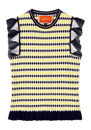 La DoubleJ Checkers ruffled short-sleeve top - Yellow